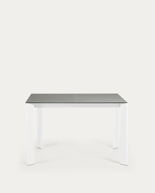 Axis extendable ceramic table with Hydra Plomo finish and white steel legs 120 (180) cm