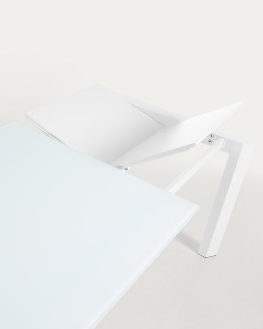 Axis white glass extendable table with white steel legs 140 (200) cm