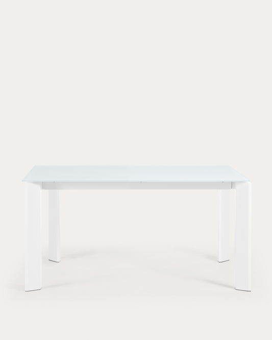 Axis white glass extendable table with white steel legs 160 (220) cm