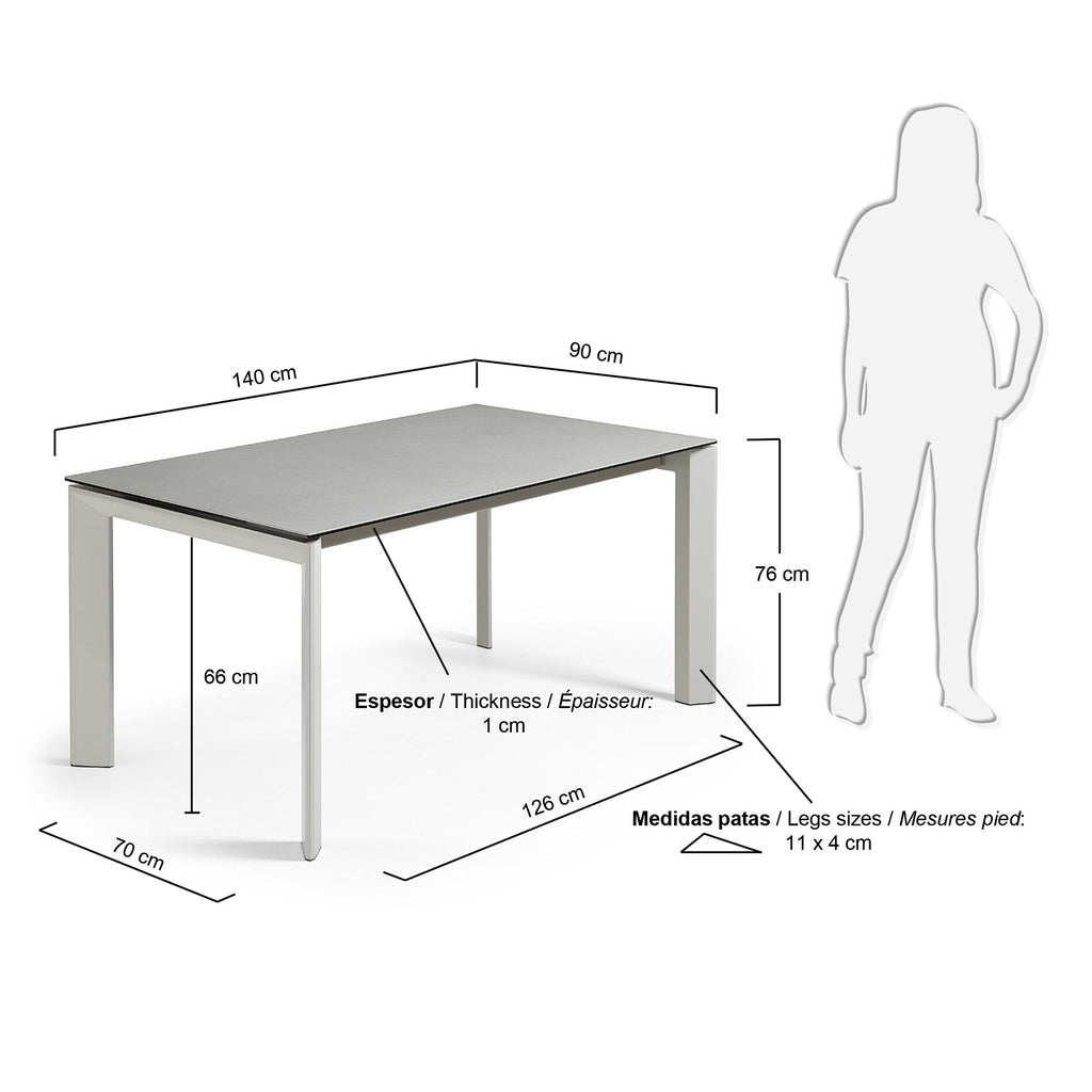 Axis porcelain extendable table in Hydra Lead finish with grey steel legs 140 (200) cm