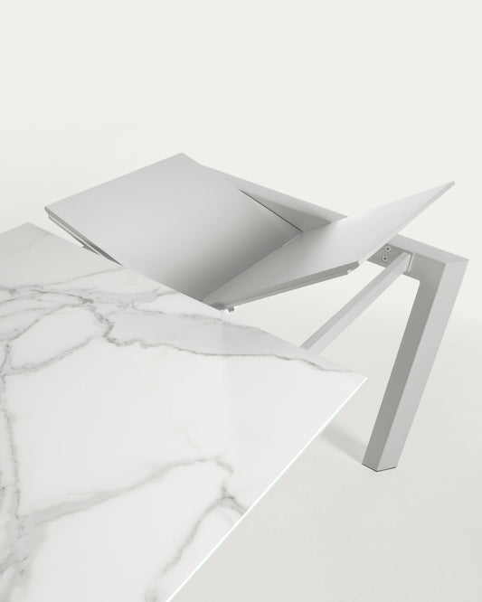 Axis porcelain extendable table in White Kalos finish with grey legs 140 (200) cm