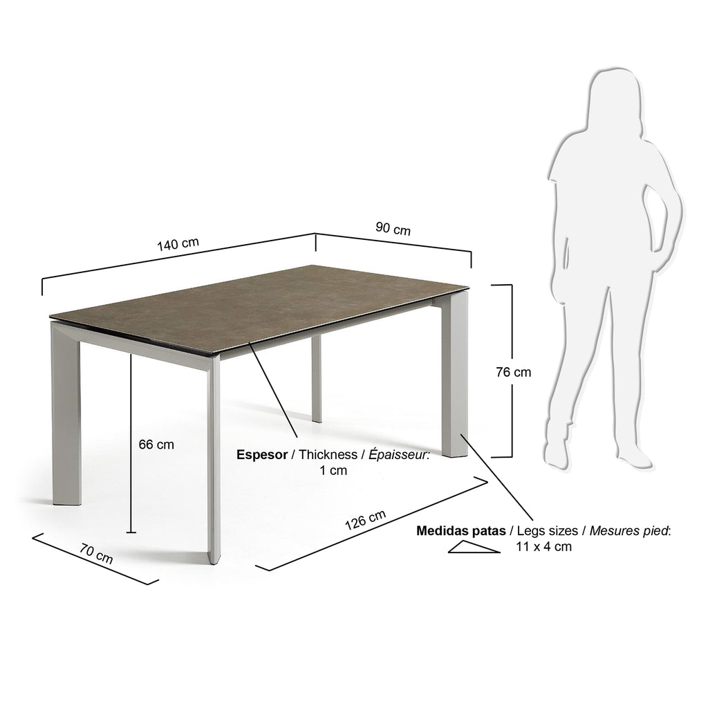 Axis porcelain extendable table in Volcano Ash finish with grey steel legs 140 (200) cm