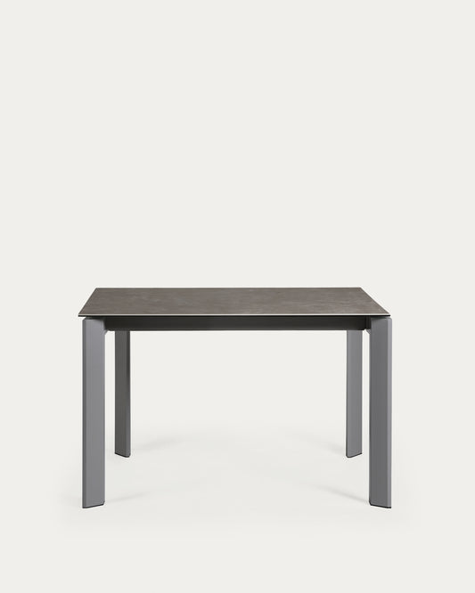Axis extendable ceramic table in Vulcano Ceniza finish, anthracite steel legs 120 (180)cm