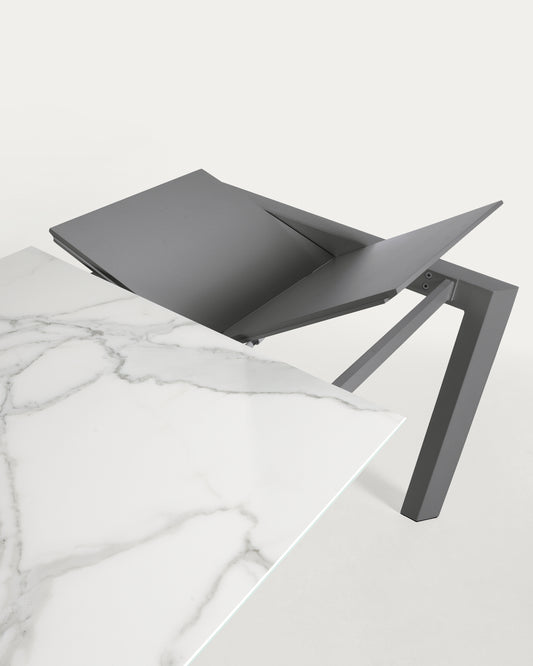 Axis porcelain extendable table in White Kalos finish with anthracite legs 160 (220) cm