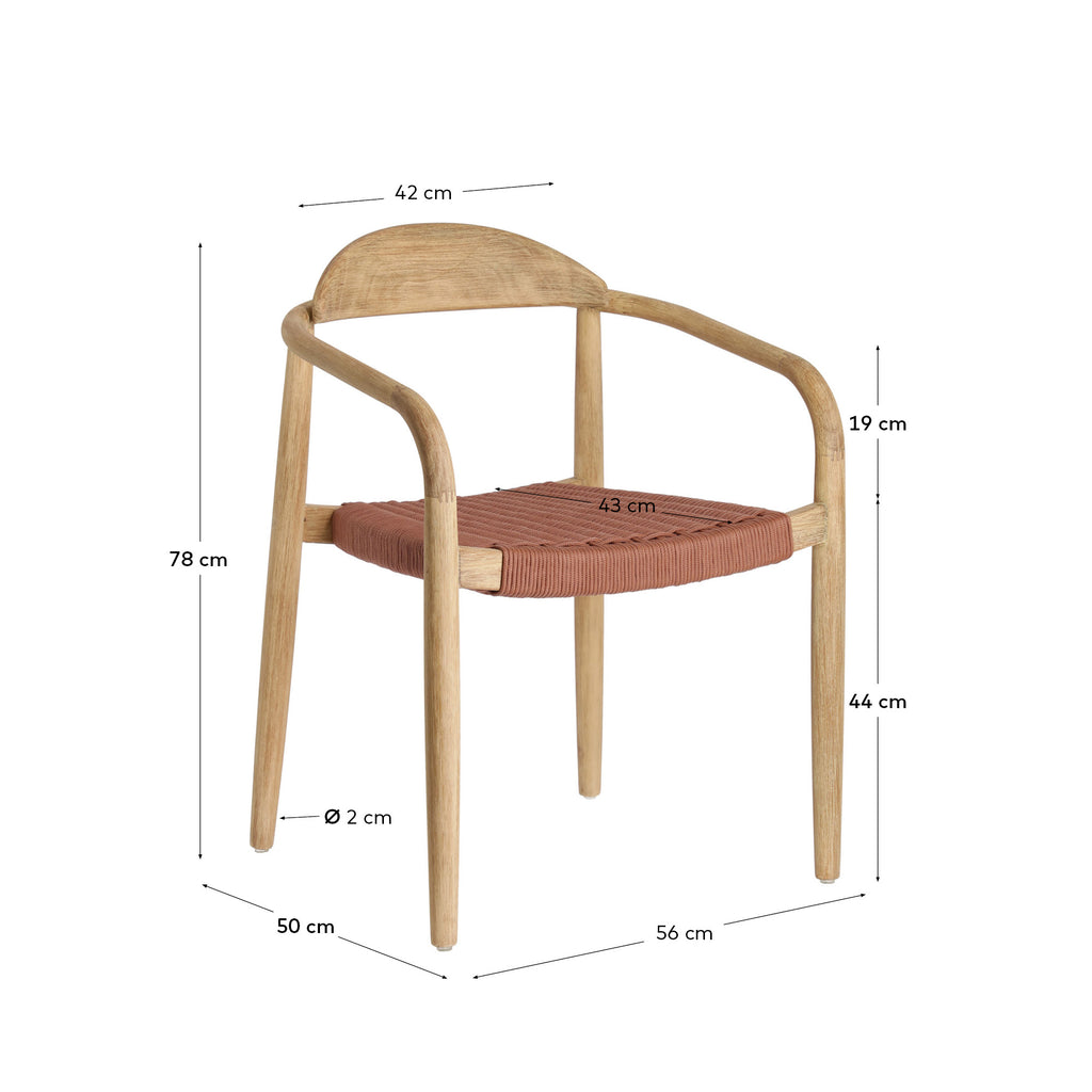 Nina stackable chair in solid acacia wood and terracotta rope seat FSC 100%