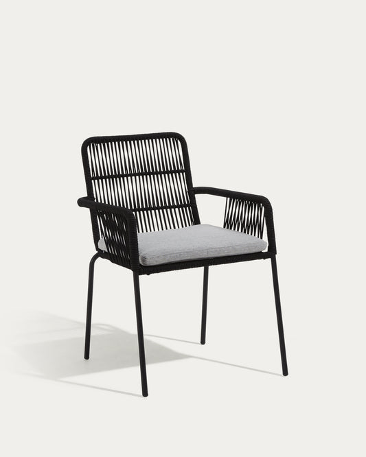 Samanta stackable chair in black cord with galvanised steel legs