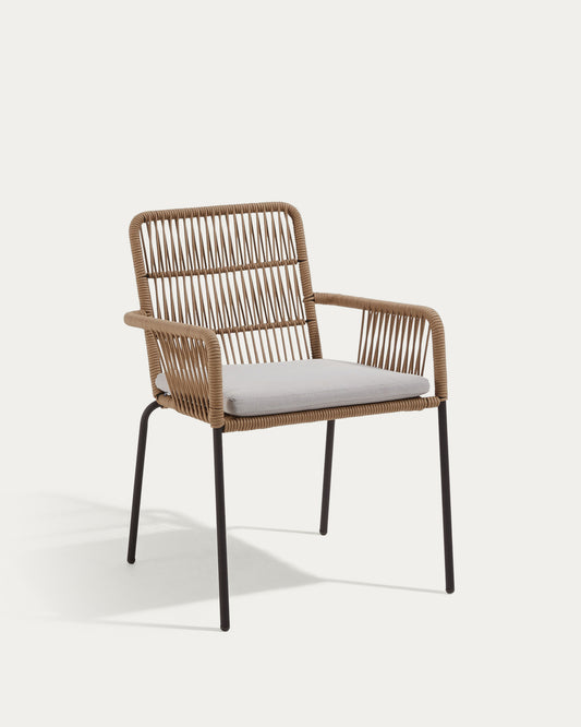Samanta stackable chair in beige cord with galvanised steel legs