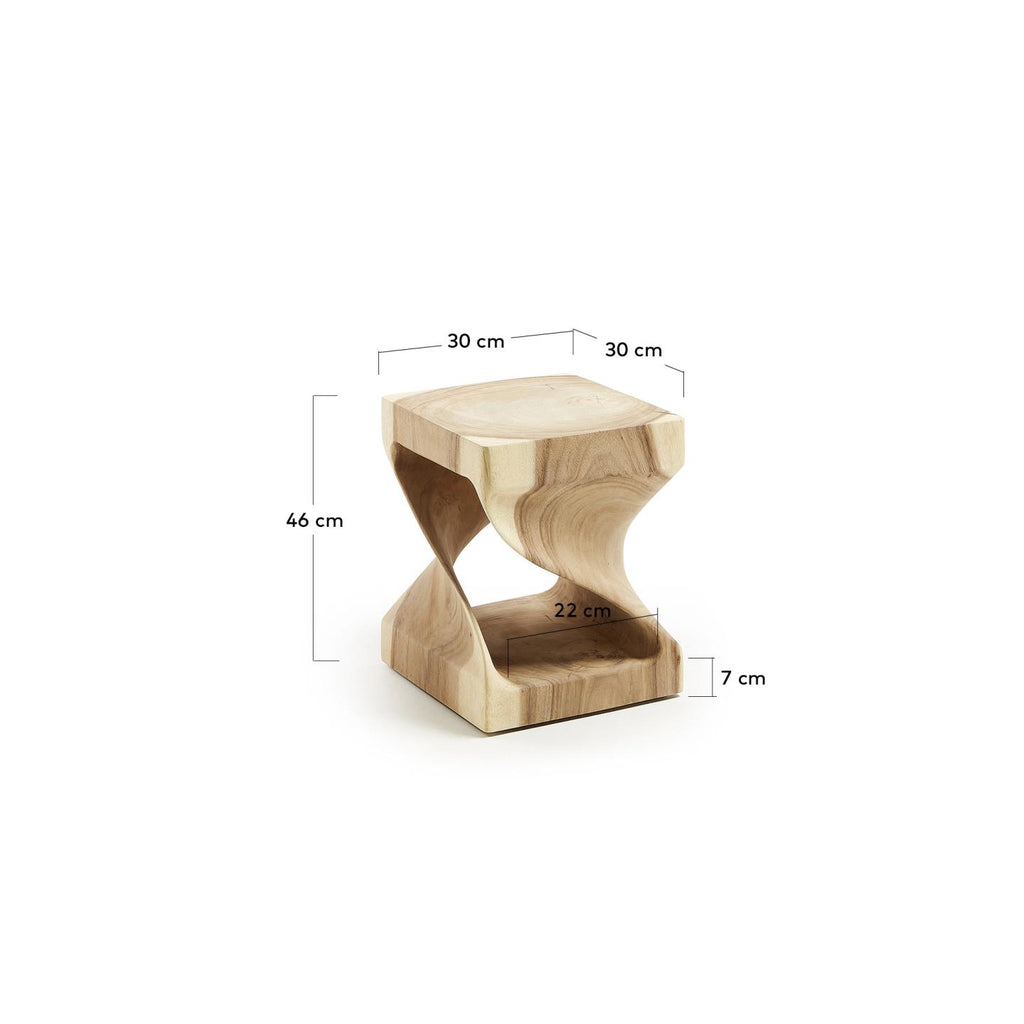 Hakon solid rain tree wood side table with carved interior, 30 x 30 cm