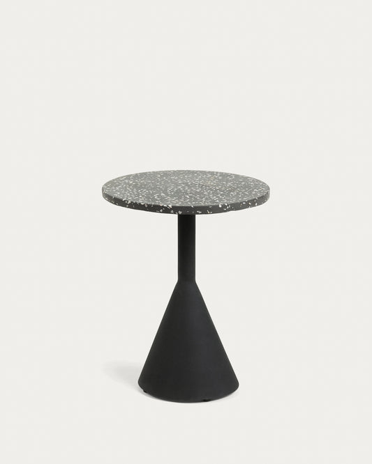 Delano black terrazzo side table with steel legs in a black finish, Ø 40 cm