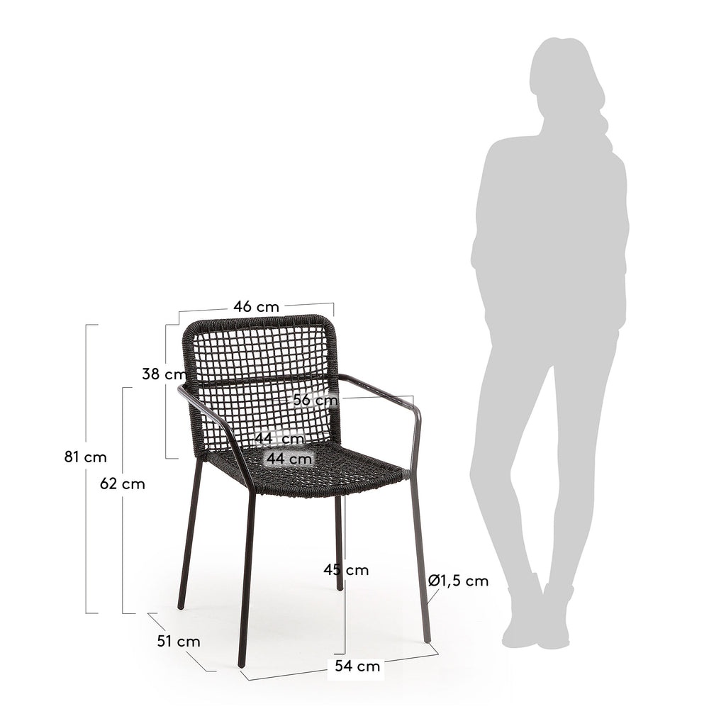 Ellen stackable chair in black cord with galvanised steel