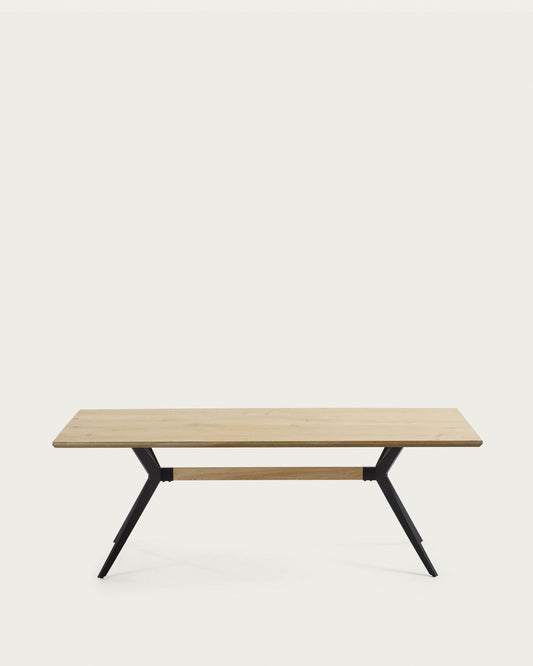 Amethyst oak veneer table with a whitewashed finish and black steel legs, 160 x 90 cm