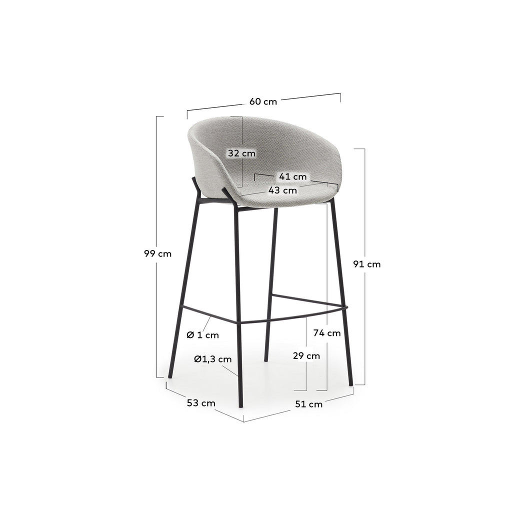 Yvette light grey stool with steel legs in a black finish, height 75 cm