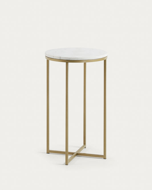 Sheffield side table in white marble and golden steel legs Ø 43 cm