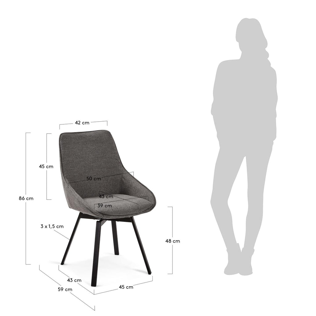 Jenna dark grey swivel chair with steel legs with black finish FSC 100%