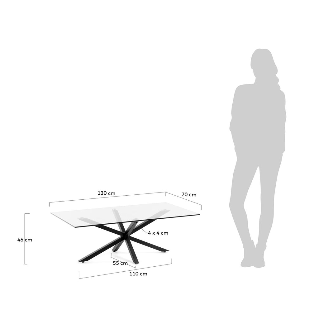 Argo coffee table glass black legs 130 x 70 cm