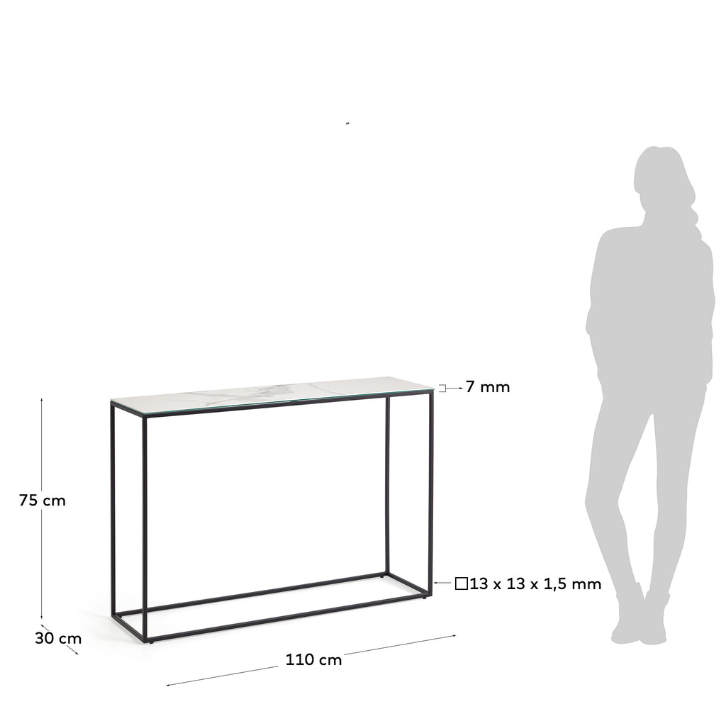 Rewena console table with Kalos Blanco porcelain top and steel structure, 110 x 75 cm