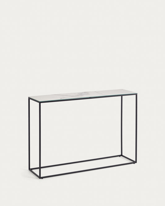 Rewena console table with Kalos Blanco porcelain top and steel structure, 110 x 75 cm