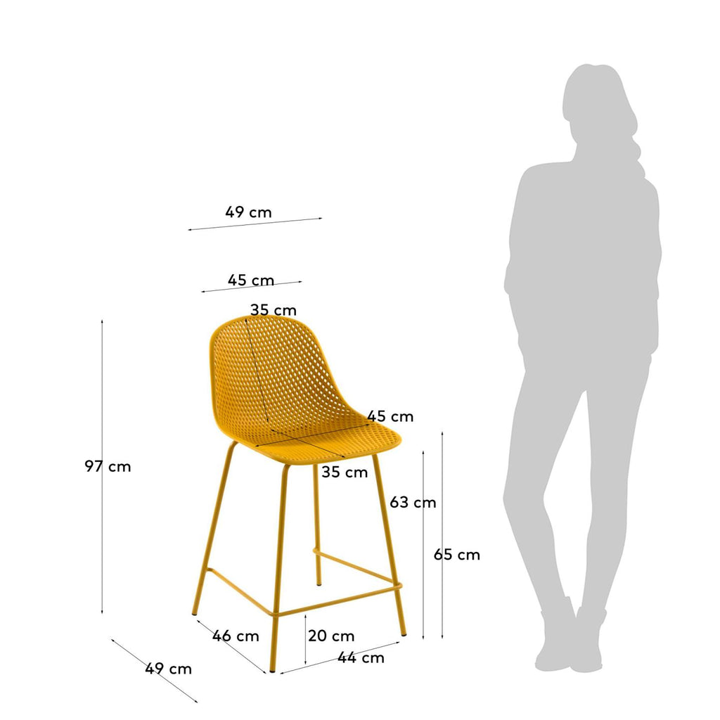 Quinby outdoor stool in yellow, height 65 cm