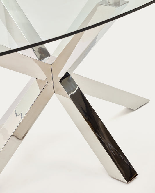 Argo oval table in glass and stainless steel legs Ø 200 x 100 cm