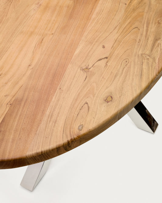Argo oval table in solid acacia wood and stainless steel legs Ø 200 x 100 cm