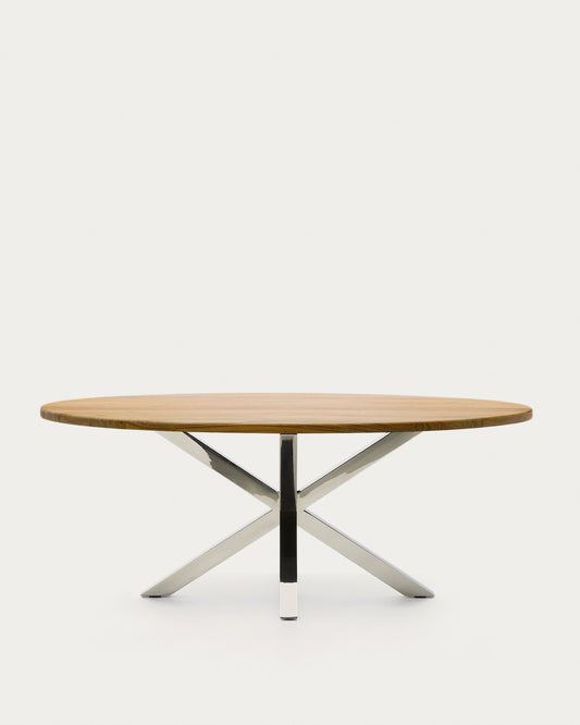 Argo oval table in solid acacia wood and stainless steel legs Ø 200 x 100 cm