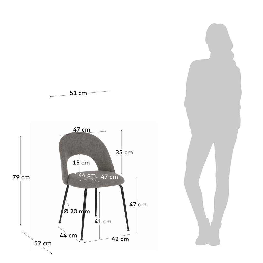 Mahalia dining chair in light grey with steel legs, with a black painted finish FSC 100%