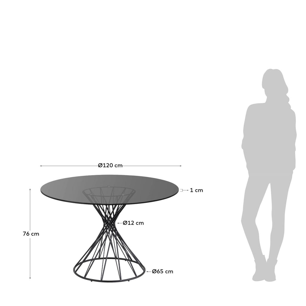 Niut round glass table with solid steel legs with black finish Ø 120 cm
