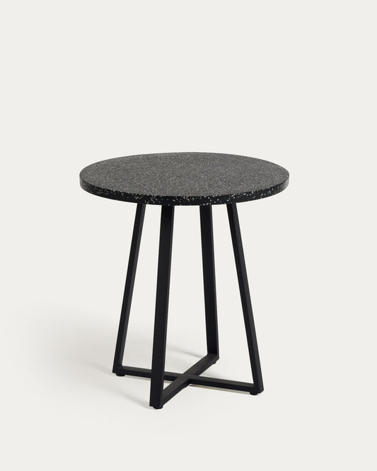 Tella round terrazzo table in black with steel legs, Ø 70 cm