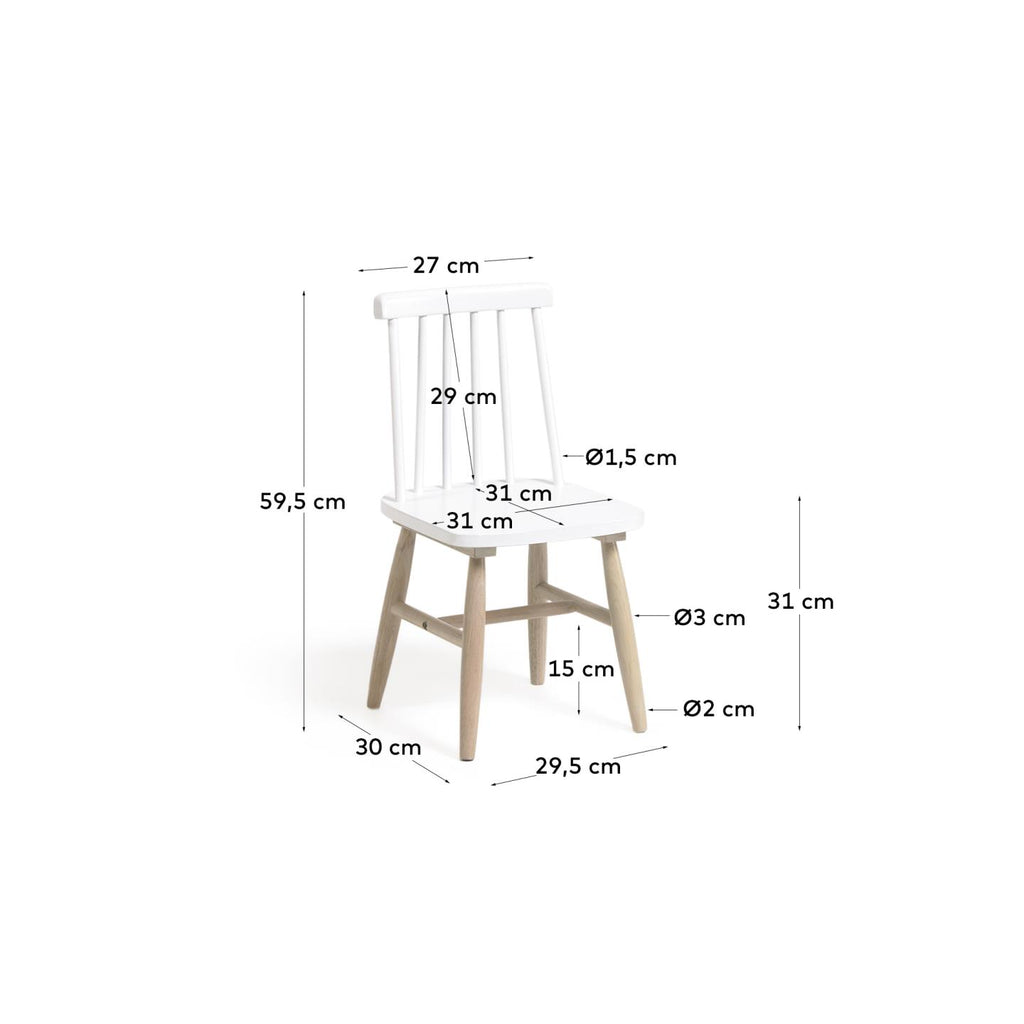 Tressia kids chair in solid rubber wood with white and natural finish