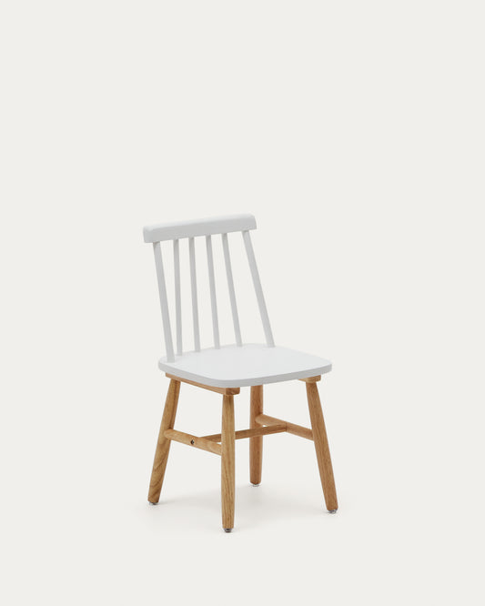 Tressia kids chair in solid rubber wood with white and natural finish