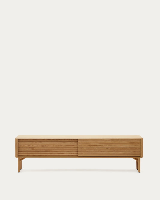 Lenon 2 door solid wood and oak veneer TV stand, 200 x 57 cm, FSC MIX Credit