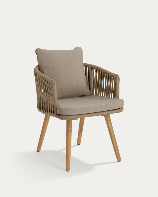 Hemlice chair in beige rope with solid acacia legs FSC 100%