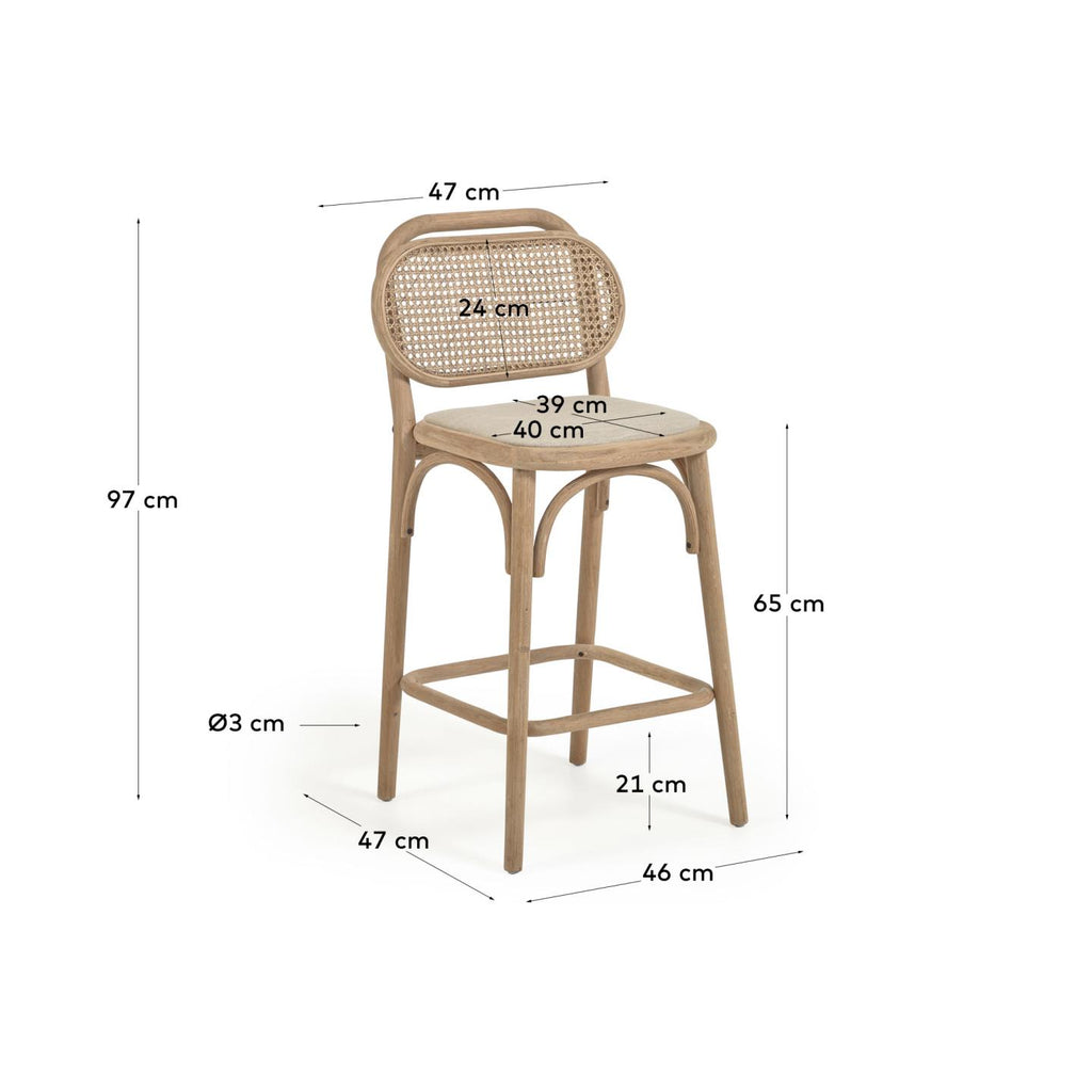 Doriane 65 cm height solid oak stool with natural finish and upholstered seat FSC Mix Credit