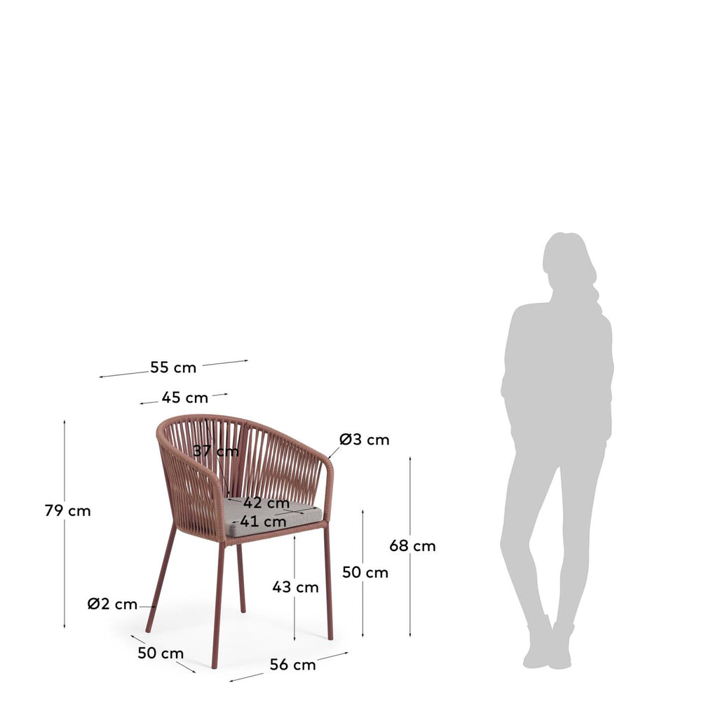 Yanet terracotta rope chair with galvanised steel legs