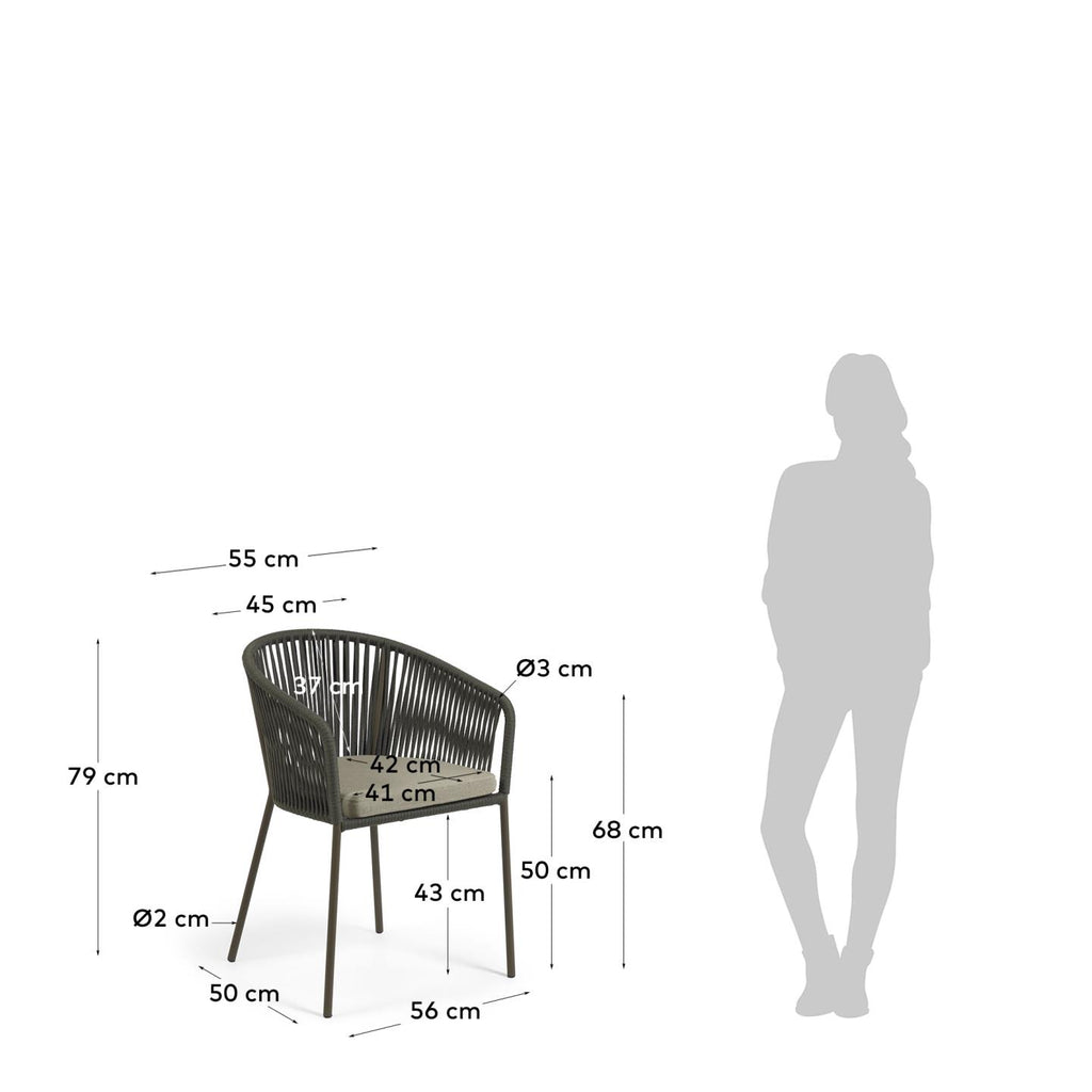 Yanet green rope chair with galvanised steel legs