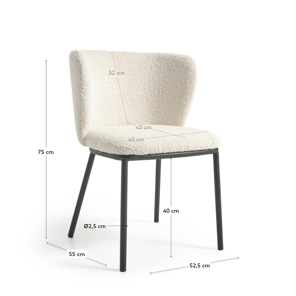 Ciselia chair with white bouclé and steel legs with black finish FSC Mix Credit