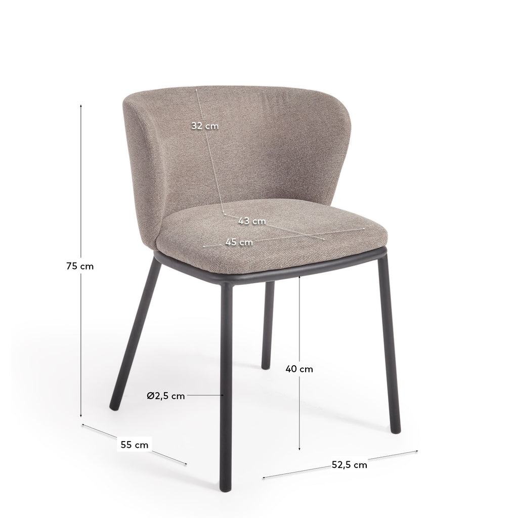 Ciselia chair in light brown chenille and steel legs with black finish FSC Mix Credit