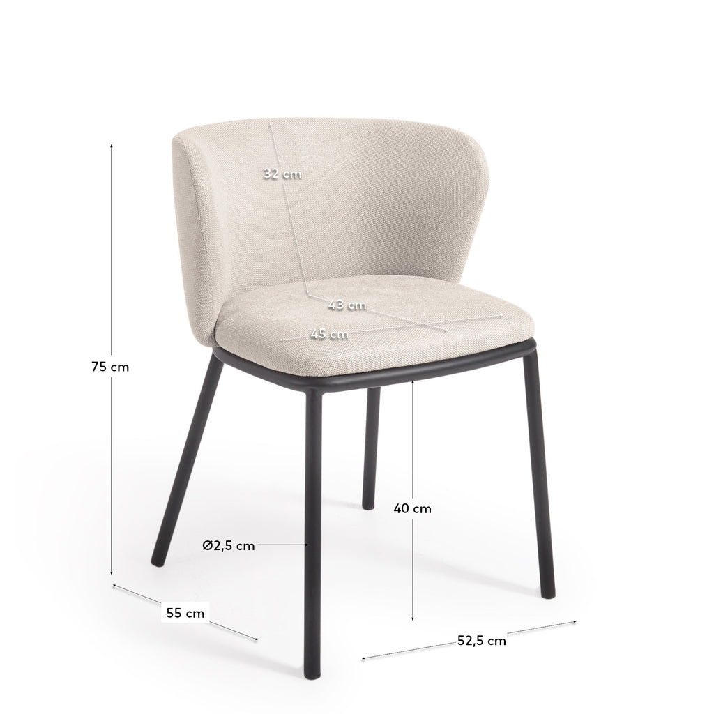 Ciselia chair in beige chenille and steel legs with black finish FSC Mix Credit