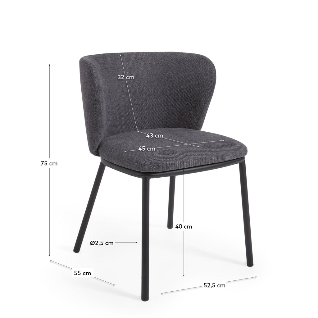 Ciselia chair in dark grey chenille and steel legs with black finish FSC Mix Credit