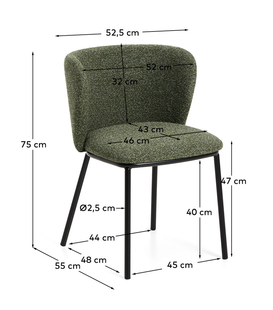 Ciselia dark green thick chenille chair with black finish steel legs FSC Mix Credit