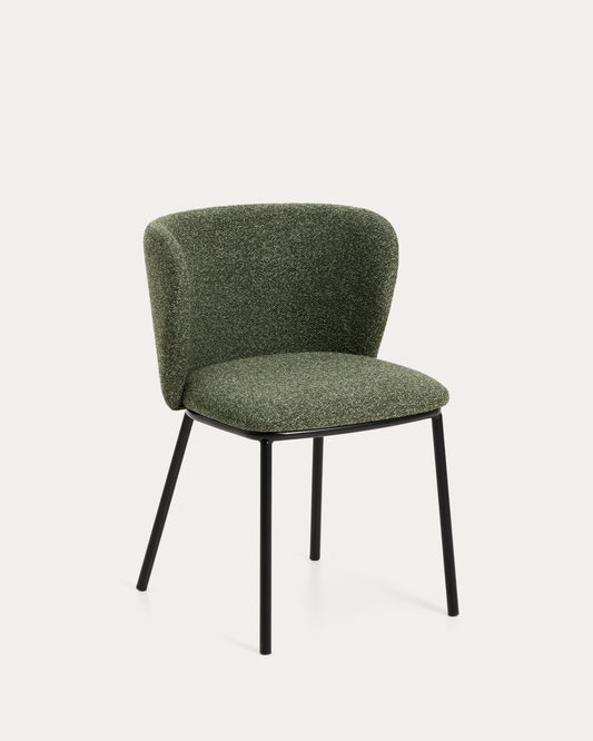 Ciselia dark green thick chenille chair with black finish steel legs FSC Mix Credit