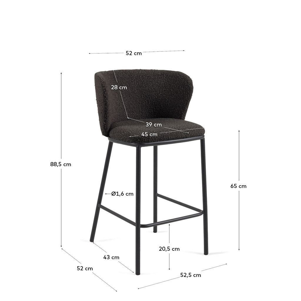 Ciselia stool with black bouclé and black steel legs, height 65 cm FSC Mix Credit