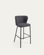 Ciselia stool in dark grey chenille and black steel legs 75 cm FSC Mix Credit