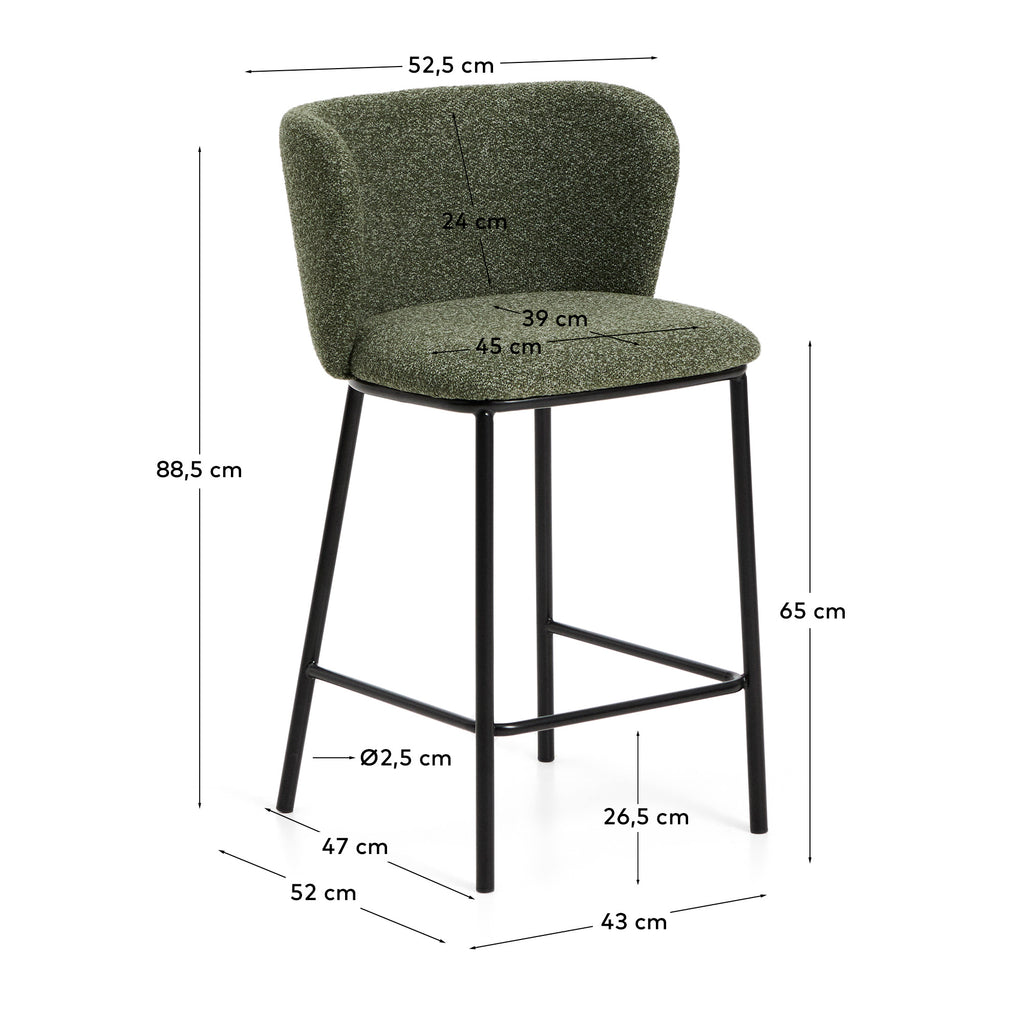 Ciselia dark green thick chenille stool with black finish steel legs FSC Mix Credit 65cm