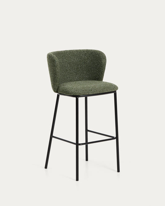 Ciselia dark green thick chenille stool with black finish steel legs FSC Mix Credit 75cm
