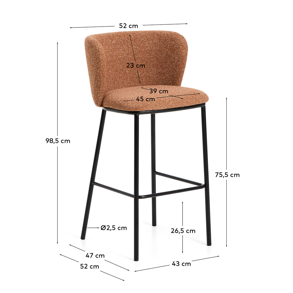 Ciselia terracotta thick chenille stool with black finish steel legs FSC Mix Credit 75cm