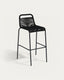 Lambton stackable stool in black rope and black finish steel, 74 cm