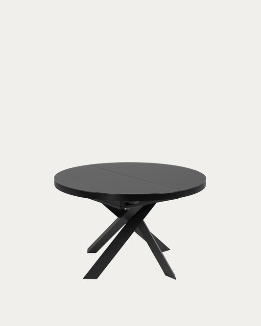 Vashti extendable round glass table with steel legs with black finish Ø 120 (160) cm
