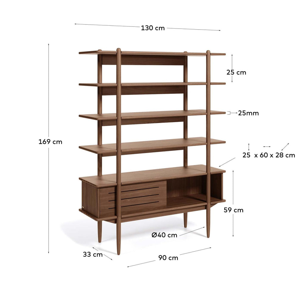 Carolin in veneered walnut shelf unit 130 x 169 cm