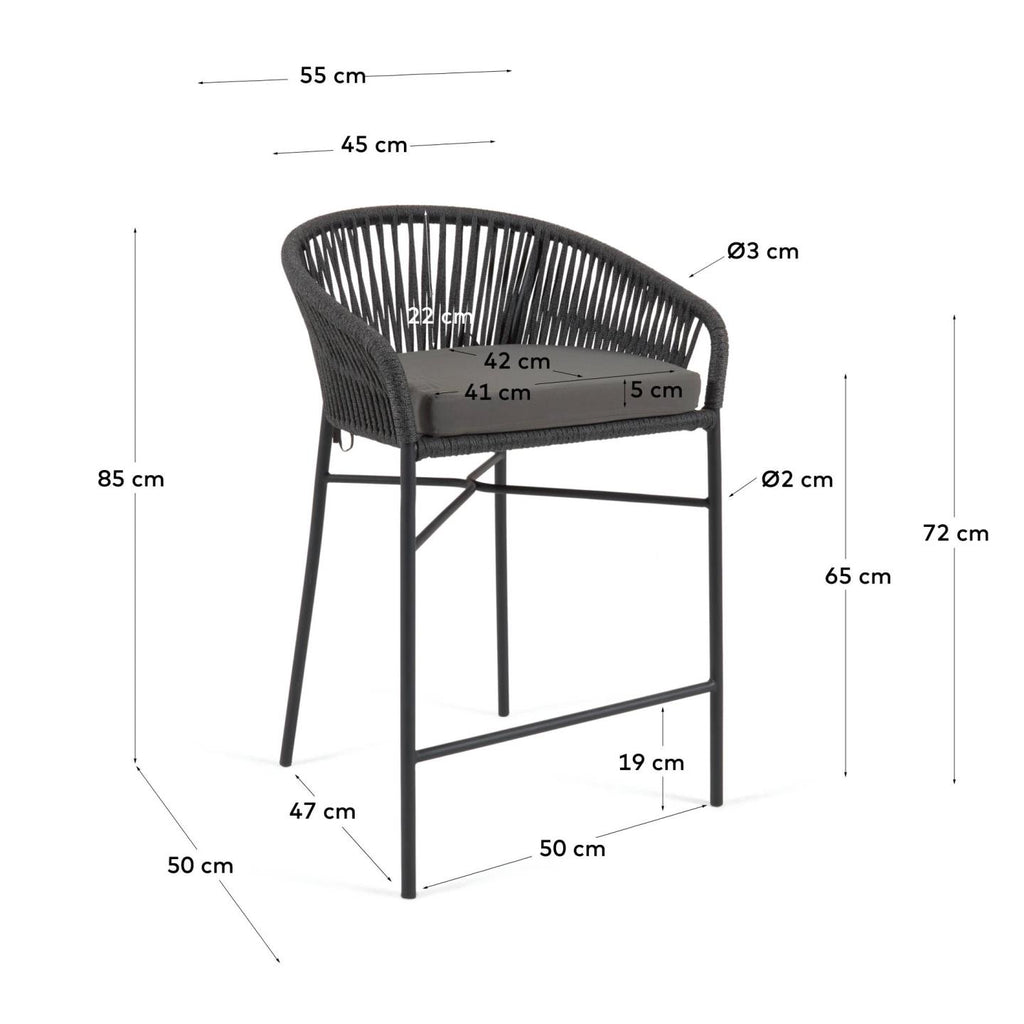 Yanet rope stool in black 65 cm in height